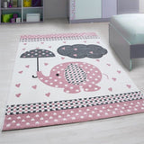 Childrens Animal Rug Elephant Nursery White Grey Pink Mat Baby Room Kids Carpets