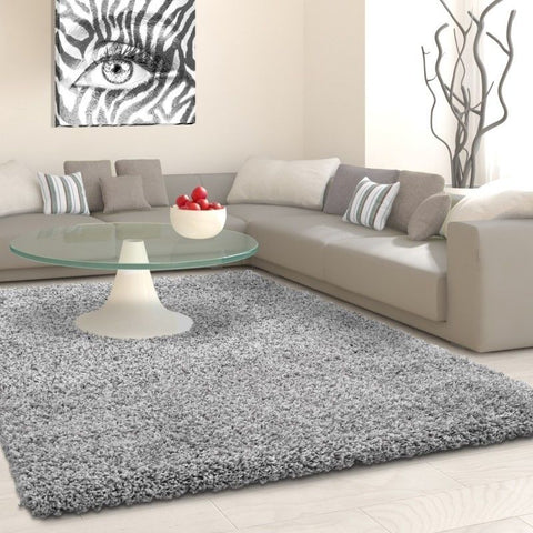 Shaggy Rug Light Grey Modern Deep Pile Carpets Small Large Round Fluffy Area Mat