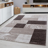 Geometric Rug Modern Brown Beige Cream Checkered Pattern Mat Room Hallway Carpet