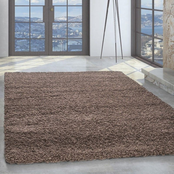 Shaggy Rug New Modern Beige Fluffy Deep Pile Carpet Plain Bedroom Area Round Mat