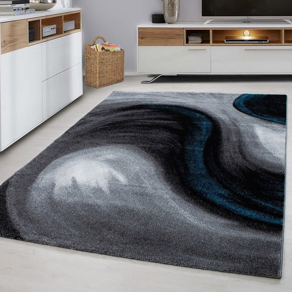 Modern Rug Black Grey Bue Abstract Pattern Carpet Small X Large Bedroom Hall Mat