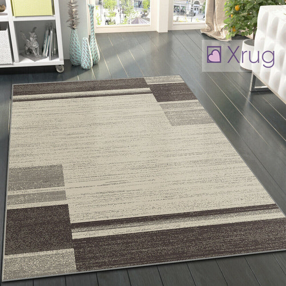 Modern Geometric Rug Brown and Cream Ivory Pattern Mat Large Living Room Carpet