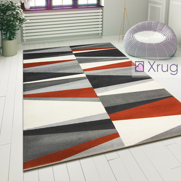 Geometric Rug Terracotta Grey Black Modern Pattern Carpet Dining Room Area Mats