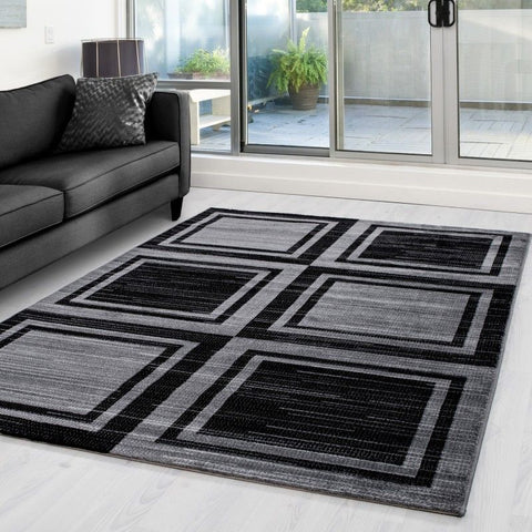 Check Rug Modern Black and Grey Geometric Pattern Carpet Small Large Bedroom Mat