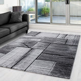 Timber Rugs Grey Black Geometric Pattern Modern Wood Design Carpet Bedroom Hallway Pattern Mat Extra Large Small