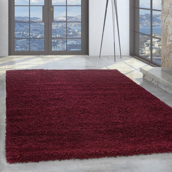 Red Fluffy Rug New Modern Deep Pile Shaggy Carpet Small Large Plain Bedroom Mats