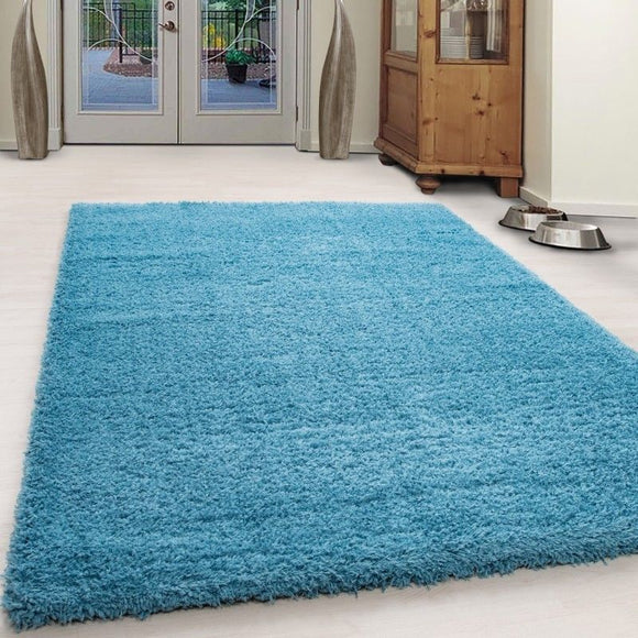 Blue Fluffy Rug Modern Deep Pile Shaggy Mats Small Large Plain Room Floor Carpet