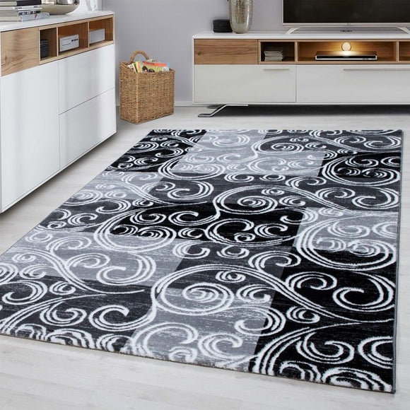 Check Rug Black and Grey Pattern Carpet Small Extra Large Modern Room Runner Mat