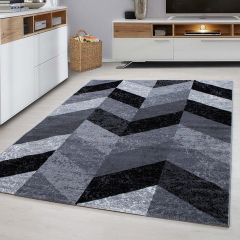 Grey Geometric Rug New Modern Chevron Carpet Small X Large Zig Zag Area Hall Mat