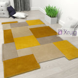 Yellow Wool Rug Thick Mustard Carpet Rugs Geometric Abstract Mat Small Large New