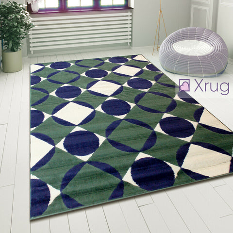 Geometric Rugs Modern Teal Blue Floor Carpet Small Large Living Room Lounge Mats