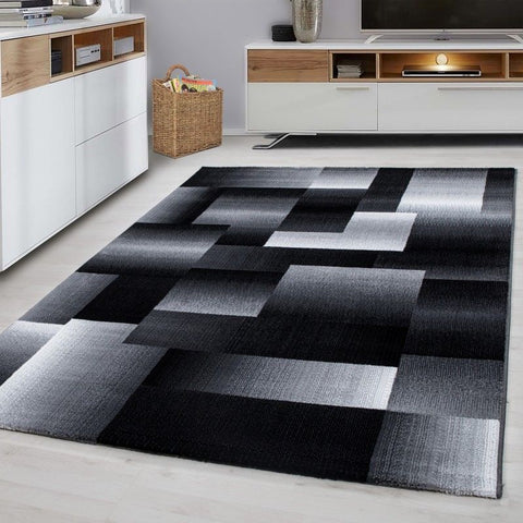 Geometric Rug Modern Black Grey Pattern Carpet Living Room Hall Mats Small Large