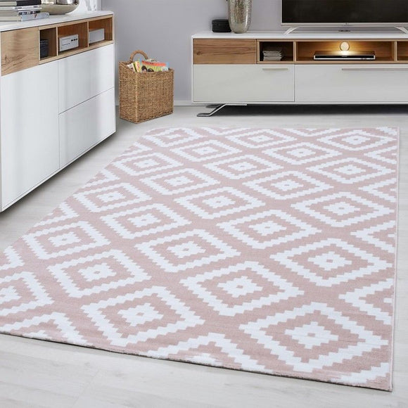 Check Rug Modern Pink White Pattern Carpet Geometric Bedroom Floor Hallway Mats
