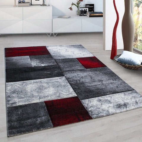 Geometric Rug Red Black Grey Check Pattern Mat Small X Large Runner Area Carpets