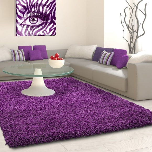 Shaggy Rugs Purple Fluffy Deep Pile Carpet Modern Plain Bedroom Floor Lounge Mat