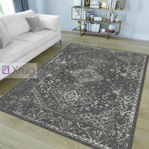 Oriental Rug Anthracite White Dark Grey Soft Mat Microfiber Bedroom Floor Carpet