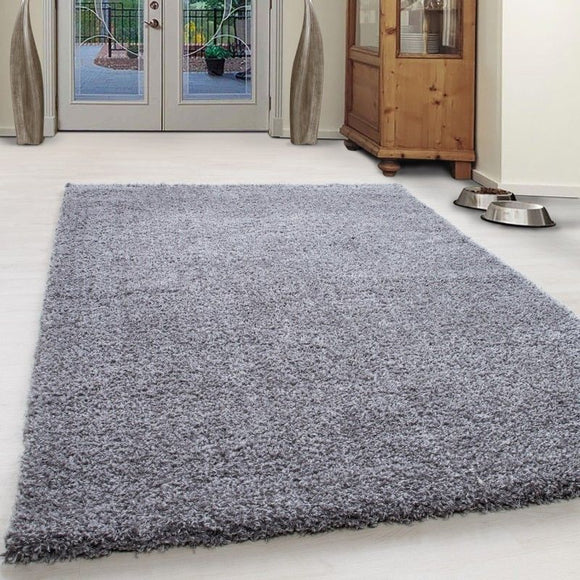Deep Pile Shaggy Rug Light Grey Plain Floor Carpets Small Large Round Fluffy Mat