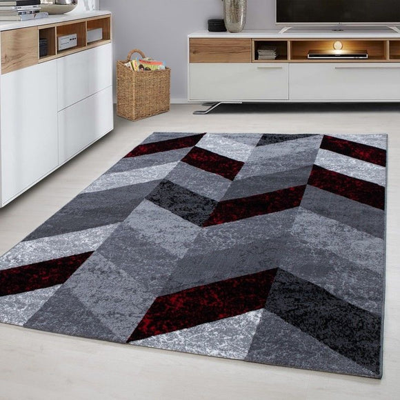 Modern Rugs Red Black Grey Geometric Pattern Mat Small Large Room Runner Carpets