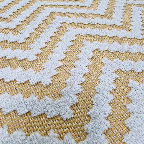 Outdoor Rug UK Yellow Cream Zig Zag Carpet Plastic Mat for Garden Patio Gazebo Decking