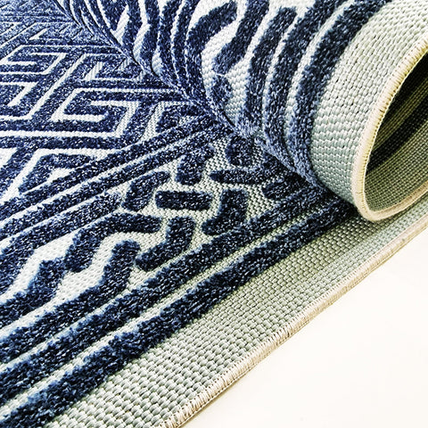Outdoor Rug UK Navy Blue Greek Key Trellis Carpet Plastic Mat for Garden Patio Gazebo Decking