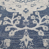 Traditional Rug Flat Weave Navy Blue Grey Oriental Floral Pattern Vintage Runner Woven Mat 100% Cotton