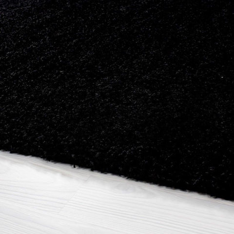 Black Fluffy Rug Plain Deep Pile Shaggy Carpet Modern Living Room Area Mat Round