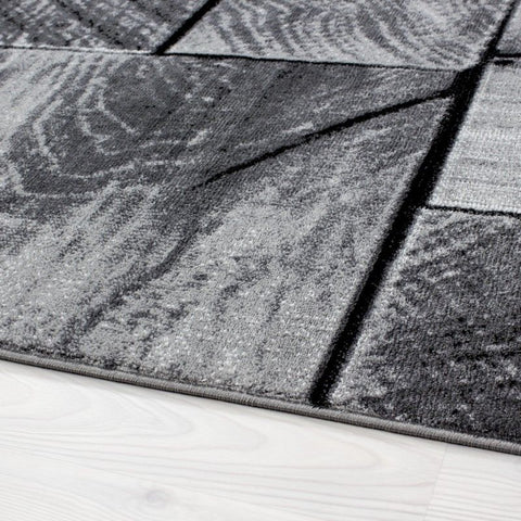 Timber Rugs Grey Black Geometric Pattern Modern Wood Design Carpet Bedroom Hallway Pattern Mat Extra Large Small