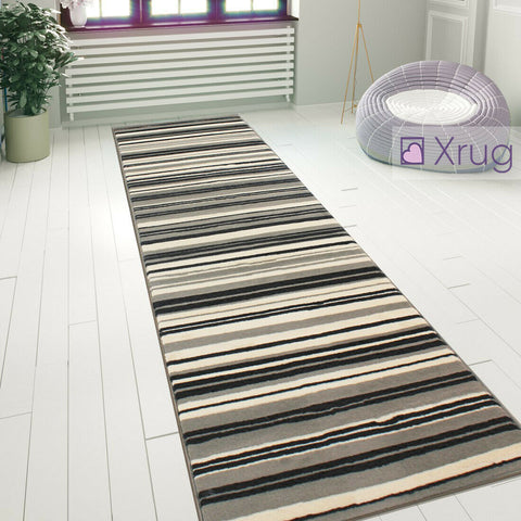 Striped Rug Modern Pattern Grey Black Cream Mat Small Large Bedroom Floor Carpet