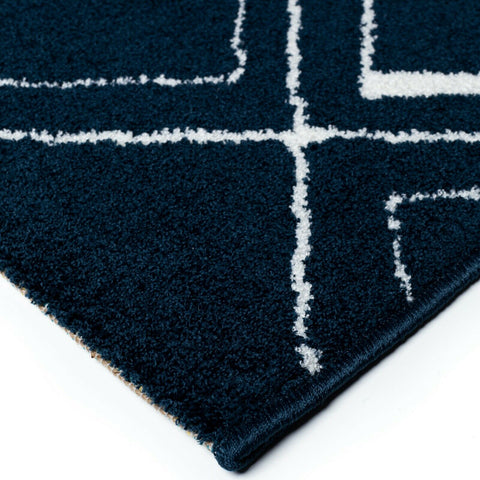 Modern Rug Navy Blue White Soft Microfiber Check Mats Large Living Room Carpet