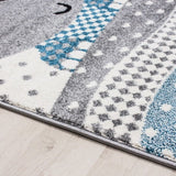 Kids Animal Rug Grey Blue White Baby Nursery Carpet Childrens Bedroom Floor Mats