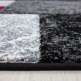 Modern Rugs Black Grey Silver Red Check Pattern Mat Geometric Living Room Carpet