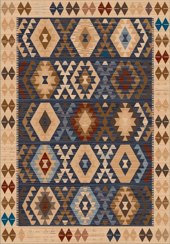 Geometric Rug Navy Blue Beige Gold Artificial Silk Modern Living Room Carpet Mat