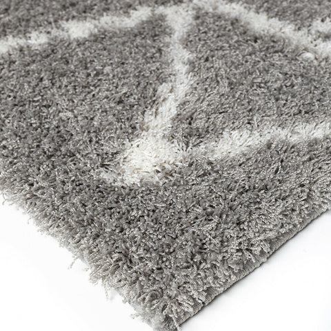 Grey Shaggy Rugs Very Soft Machine Washable Aztec Patterned Long Pile Carpet Mat