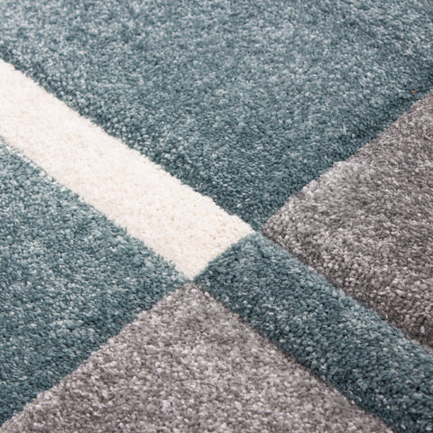 Grey Teal Blue Rug Geometric Extra Large Small Woven Mat Contour Cut Patterned Rug