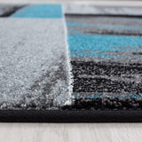 Abstract Rug Modern Grey Black Blue Geometric Mat Room Floor Lounge Check Carpet