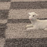 Fluffy Rug Modern Grey Beige Deep Pile Shaggy Carpet Bedroom Floor Geometric Mat