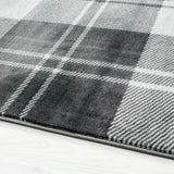 Grey Check Rug Modern Geometric Pattern Mat Small Large Dining Room Area Carpets