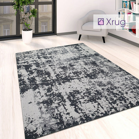 Grey Black Distressed Rug Washable Cotton Carpet Large Small Runner Living Room Bedroom Mat
