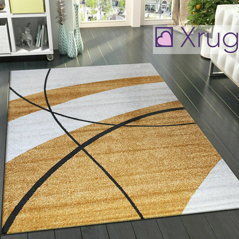 Modern Abstract Rug Woven Ivory Gold Patterned Mat Small Large Room Area Carpets