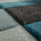 Blue and Grey Rug Geometric Check Carpet Large Rugs for Living Room Bedroom Mat
