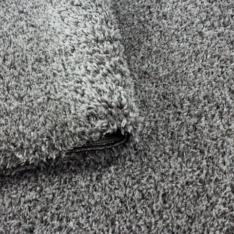 Deep Pile Shaggy Rug Light Grey Plain Floor Carpets Small Large Round Fluffy Mat