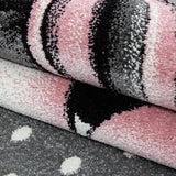 Kids Unicorn Rug Grey Pink White Baby Nursery Round Carpet Childrens Bedroom Mat