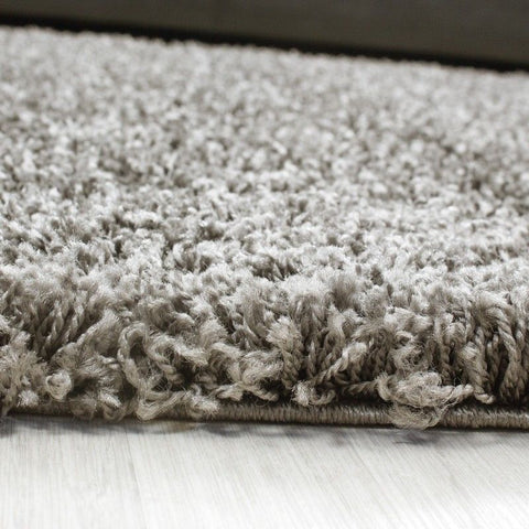 Fluffy Shaggy Rug Taupe Plain Long Pile Carpet Small Large Living Room Mats