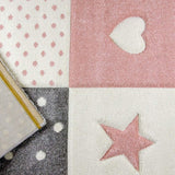 Kids Nursery Rug Pink Grey Star Carpet Woven Girls Bedroom Childrens Play Room Mat