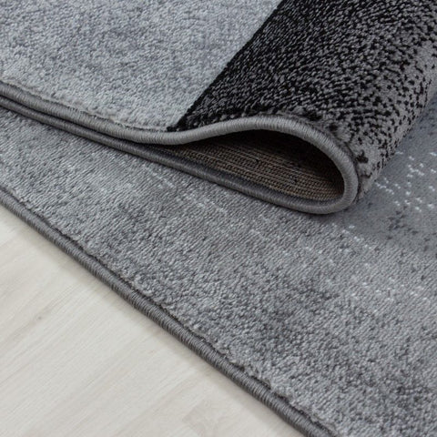 Geometric Rug Modern Grey Black Check Design Mats Small Large Dining Room Carpet