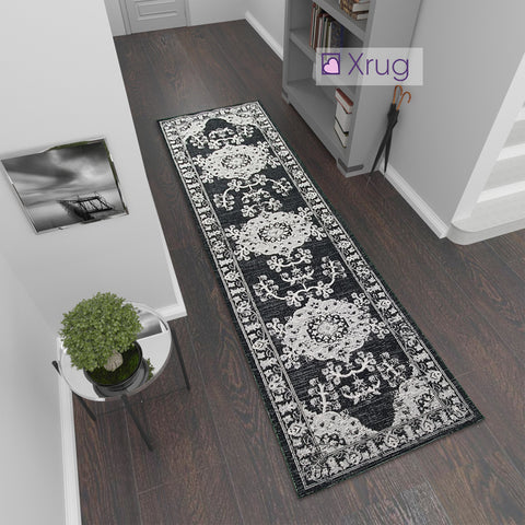 Black Oriental Rug Cotton Washable Rugs Runners Grey Oriental Traditional Pattern Large Small Flat Weave Carpet
