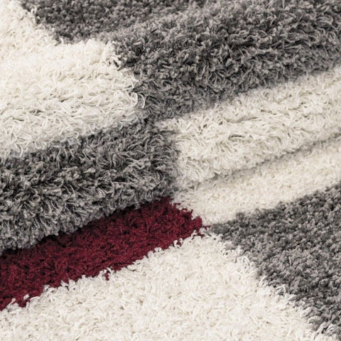 Modern Rug Fluffy Shaggy Grey White Red Pattern Pattern Mat Room Hallway Carpet