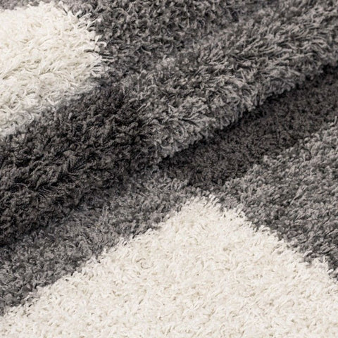 Shaggy Rug Grey White Geometric Fluffy Mat Small Large Lounge Floor Carpet Hall