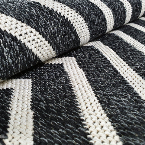 Modern Black Rug 100% Cotton Washable Large Small Living Room Carpet White Cream Geometric Pattern Flat Woven Mat