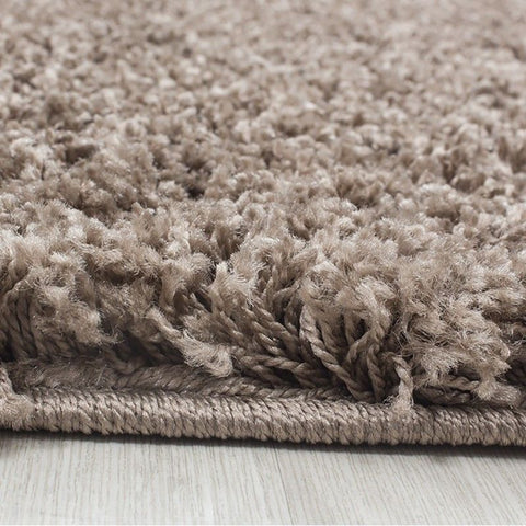Shaggy Rug New Modern Beige Fluffy Deep Pile Carpet Plain Bedroom Area Round Mat